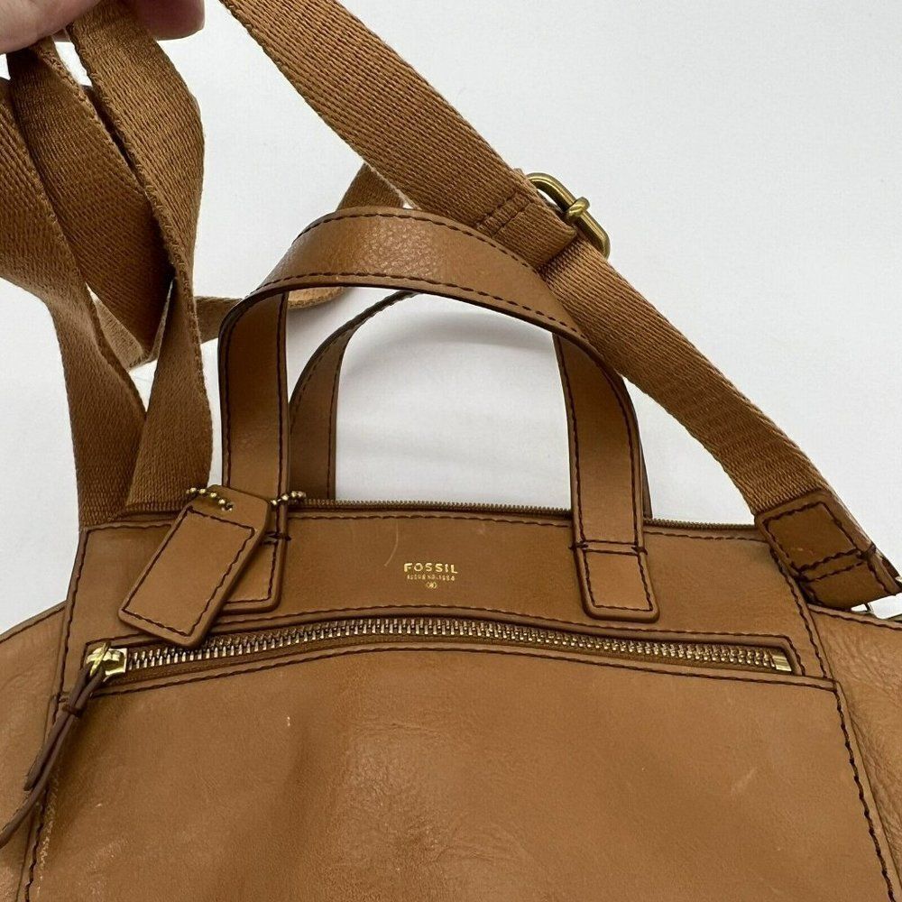Fossil Vintage Brown Zip Cow Hide Leather Crossbody Handbag Purse - Picture 5 of 6